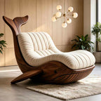 Whale Shape Solid Wood Lounge Chair | Artistic Bionic Accent Chair with Plush Cushion for Living Room & Commercial Space