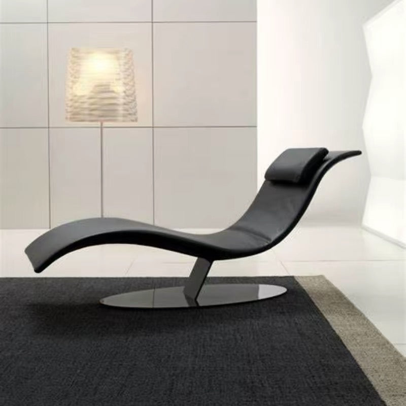 Modern Curved Chaise Lounge Chair | Ergonomic Leather Recliner with Neck Pillow & Stable Steel Base for Living Room
