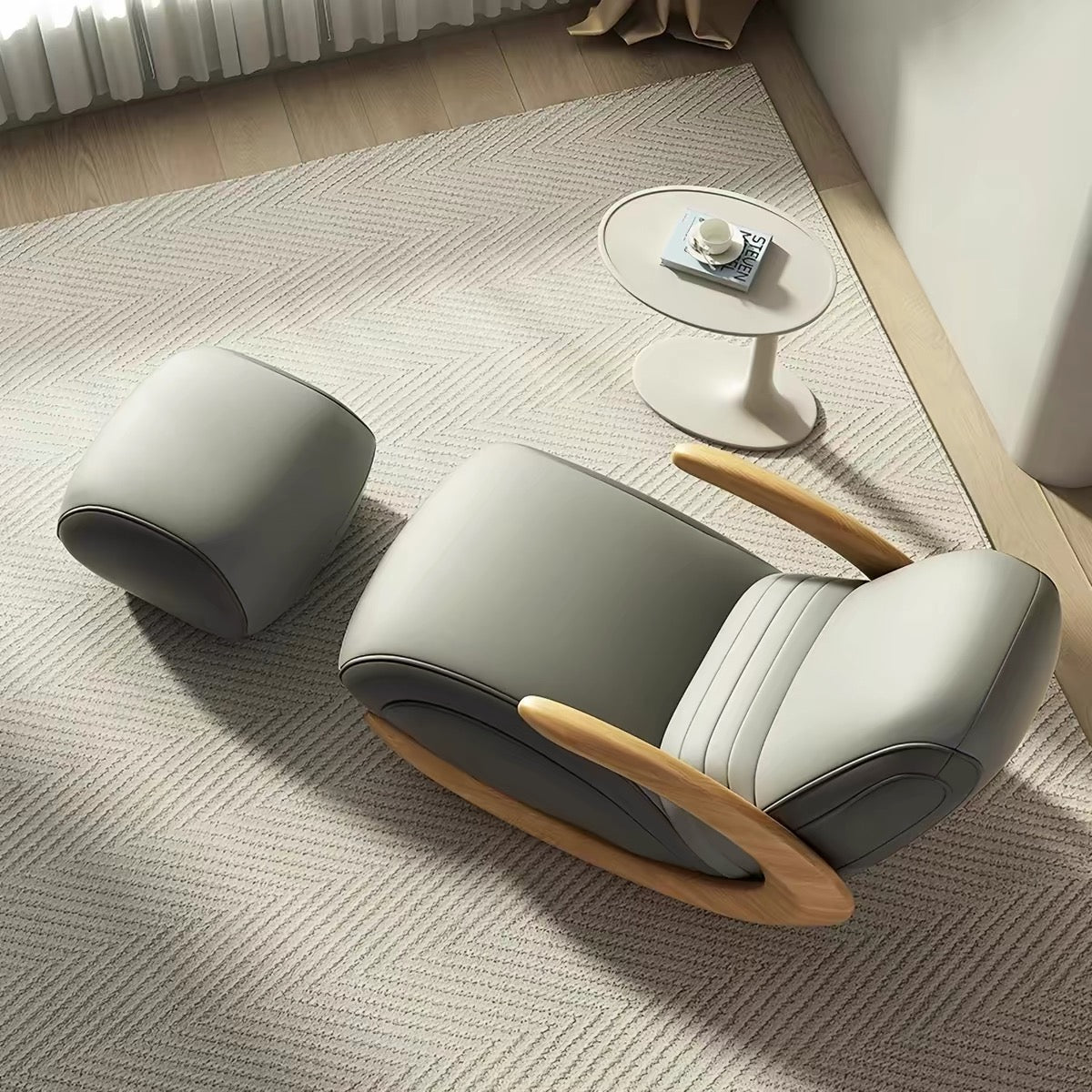 Bentwood Rocking Chair with Ottoman | Ergonomic Leatherette Rocker Lounge Chair for Living Room, Bedroom