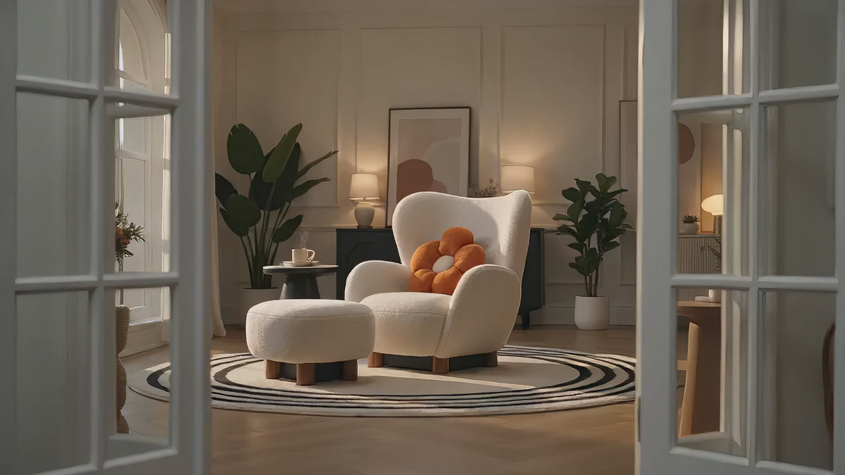 Modern Teddy Boucle Rocking Chair with Footrest Ottoman, Ergonomic Curved Back High‑Density Foam Comfy Glider Rocker Chair for Living Room Bedroom Nursery