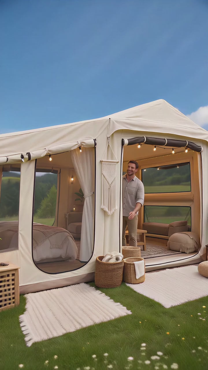 5‑Min Quick Setup Inflatable Air Tent, 7ft Standing Height Waterproof Glamping Tent, Large Family Group Camping Shelter PU3000mm Wind & UV Resistant