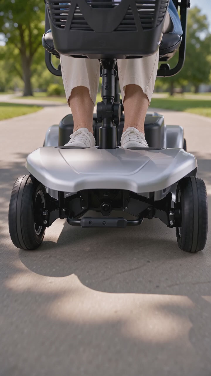 4‑Wheel Electric Mobility Scooter for Seniors | Comfort Padded Seat, Liftable Armrest, Front Basket, Safe Compact Mobility Aid for Elderly Adults